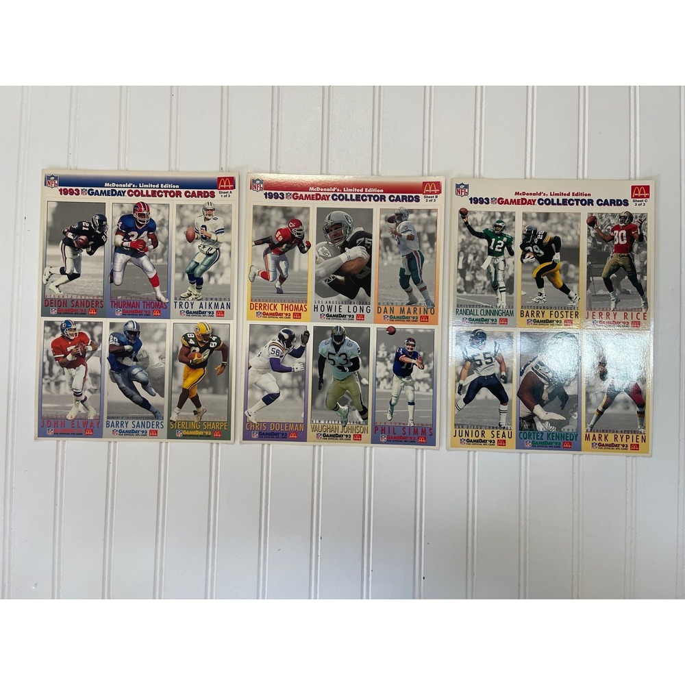 Vintage 1993 McDonalds NFL Gameday Collector Cards Complete Set 3 Uncut Sheets